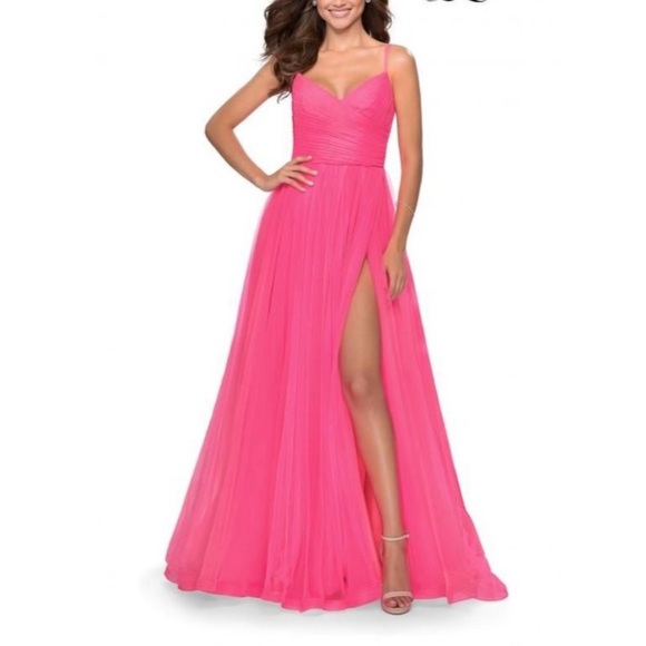 LA FEMME Neon pink Light Tulle Gown dress size 2 NEW - Picture 10 of 10